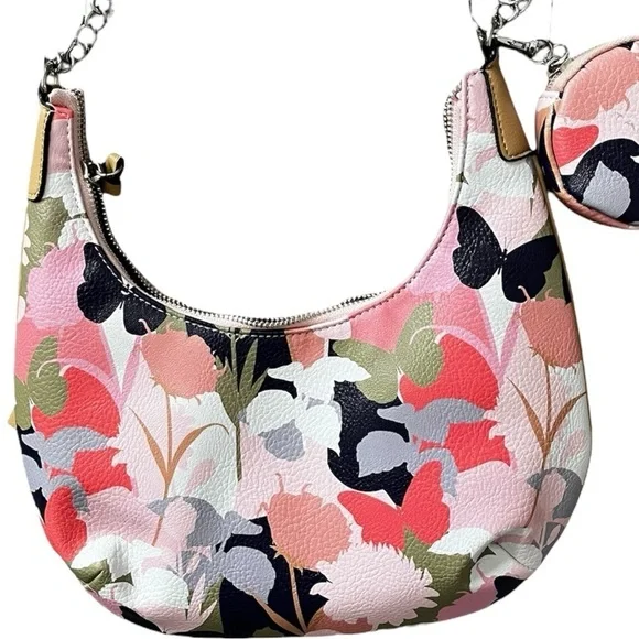 Tahari Floral Hobo NWOT Bag Medium Pink Multi-color - Picture 2 of 7